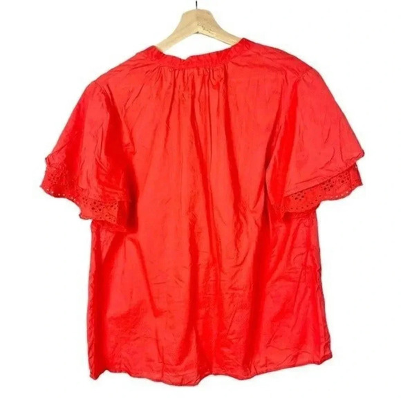 Ava & Viv Orange Eyelet Sleeve Short Sleeve Blouse X - Picture 2 of 4